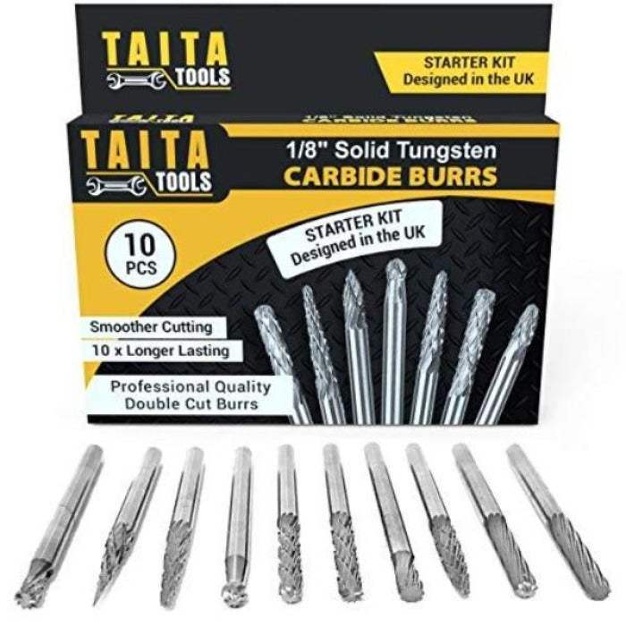 10 Piece Tungsten Carbide Rotary Burr Set - 1/8 Shank - For Dremel & Rotary Tools