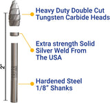 10PC Double Cut Tungsten Carbide Burr Set - Approx 1/8"(3mm) Shank - For Wood, Hard Metal And Most Materials