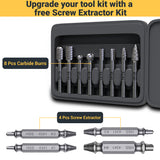 8PC Carbide Burr set 1/4" Shank, Tungsten Double Cut Rotary Die Grinder Bits - Cutting Burrs For Fordom And Die Grinder Accessories - Wood Carving Metal Working - Free Bonus Screw Extractor Set