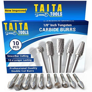 10PC Double Cut Tungsten Carbide Burr Set - Approx 1/8"(3mm) Shank - For Wood, Hard Metal And Most Materials