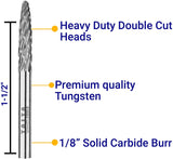 20PC Double And Single Cut Tungsten Carbide Burr Set Approx 1/8"(3mm)Shank -  For Wood, Hard Metal And Most Materials
