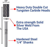 5PC 1/4" Shank - Double Cut Tungsten Carbide Burr Set